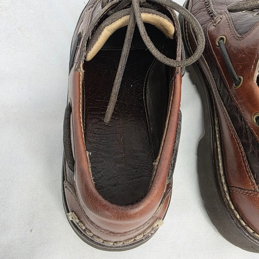 Mens LL Bean 8.5 D Allagash Bison Handsewn Brown Leather Loafer Oxford Boat Shoe